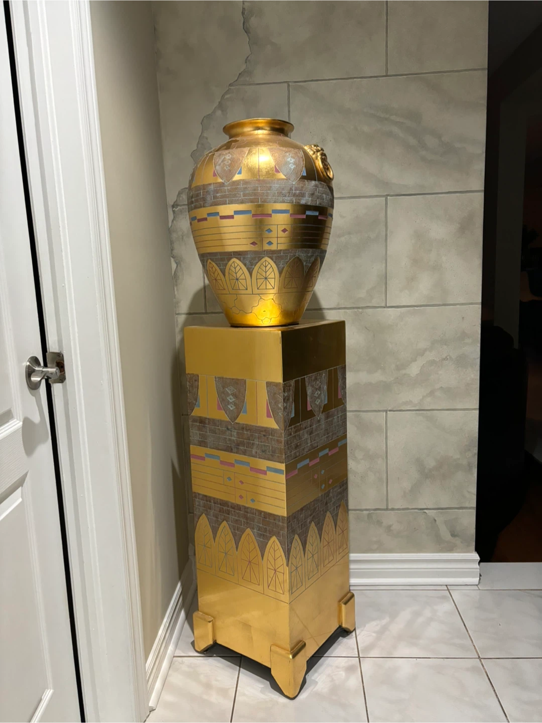 Decorative Gold Vase with Pedestal Stand - photo 2