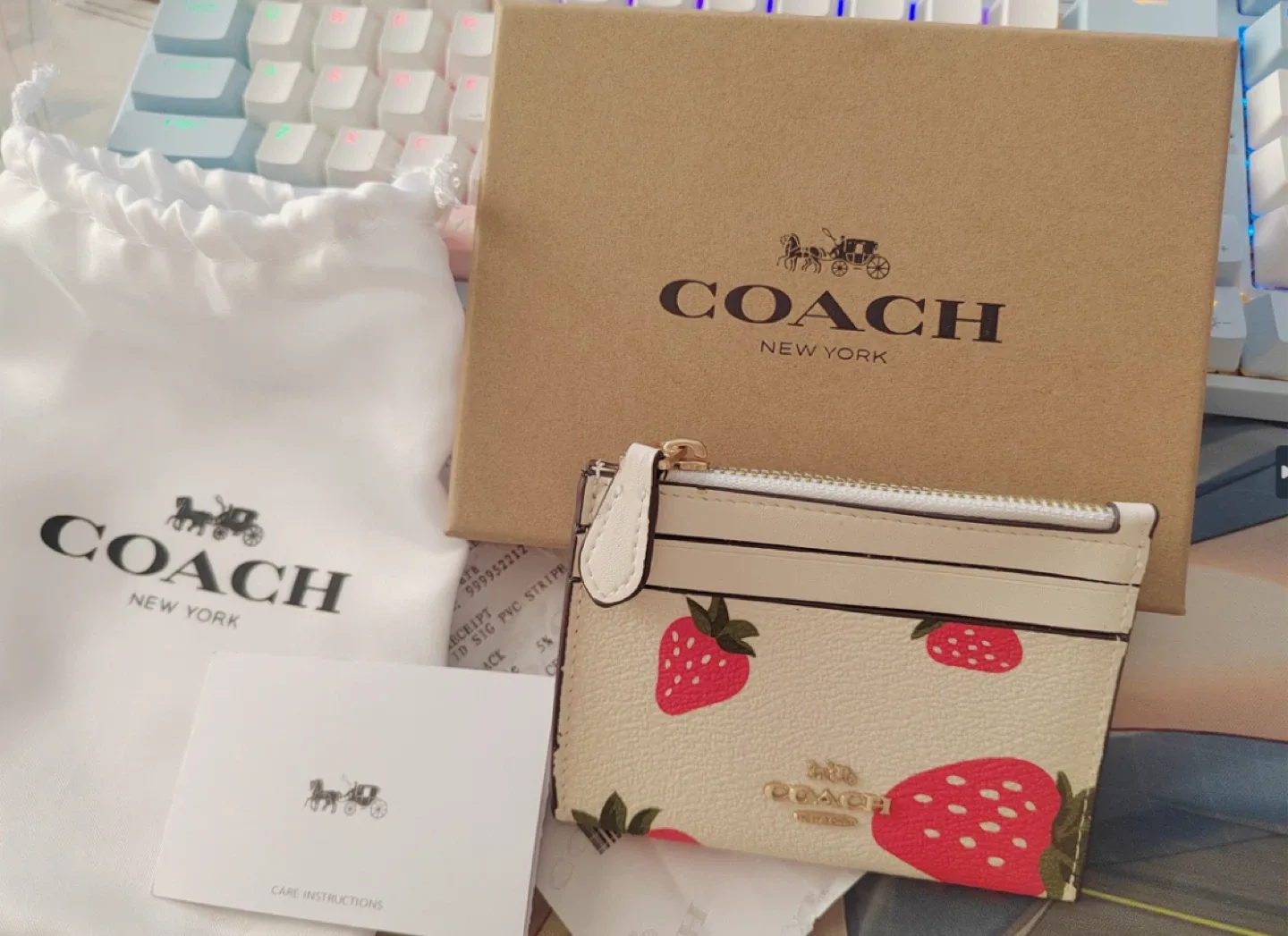 Coach Strawberry Print Card Case - New!