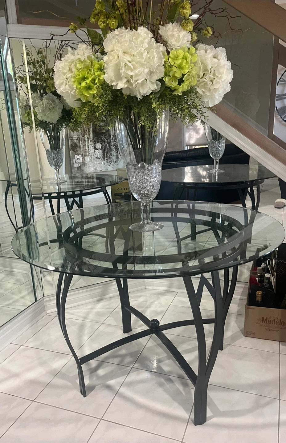 Round Glass Top Table with Metal Base