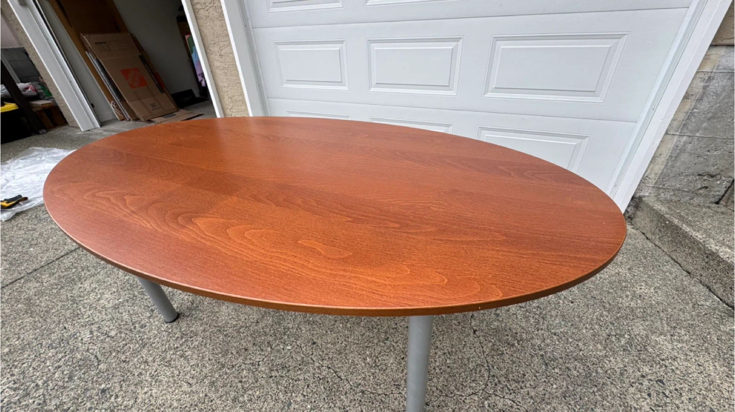Oval Wooden Table with Silver Legs