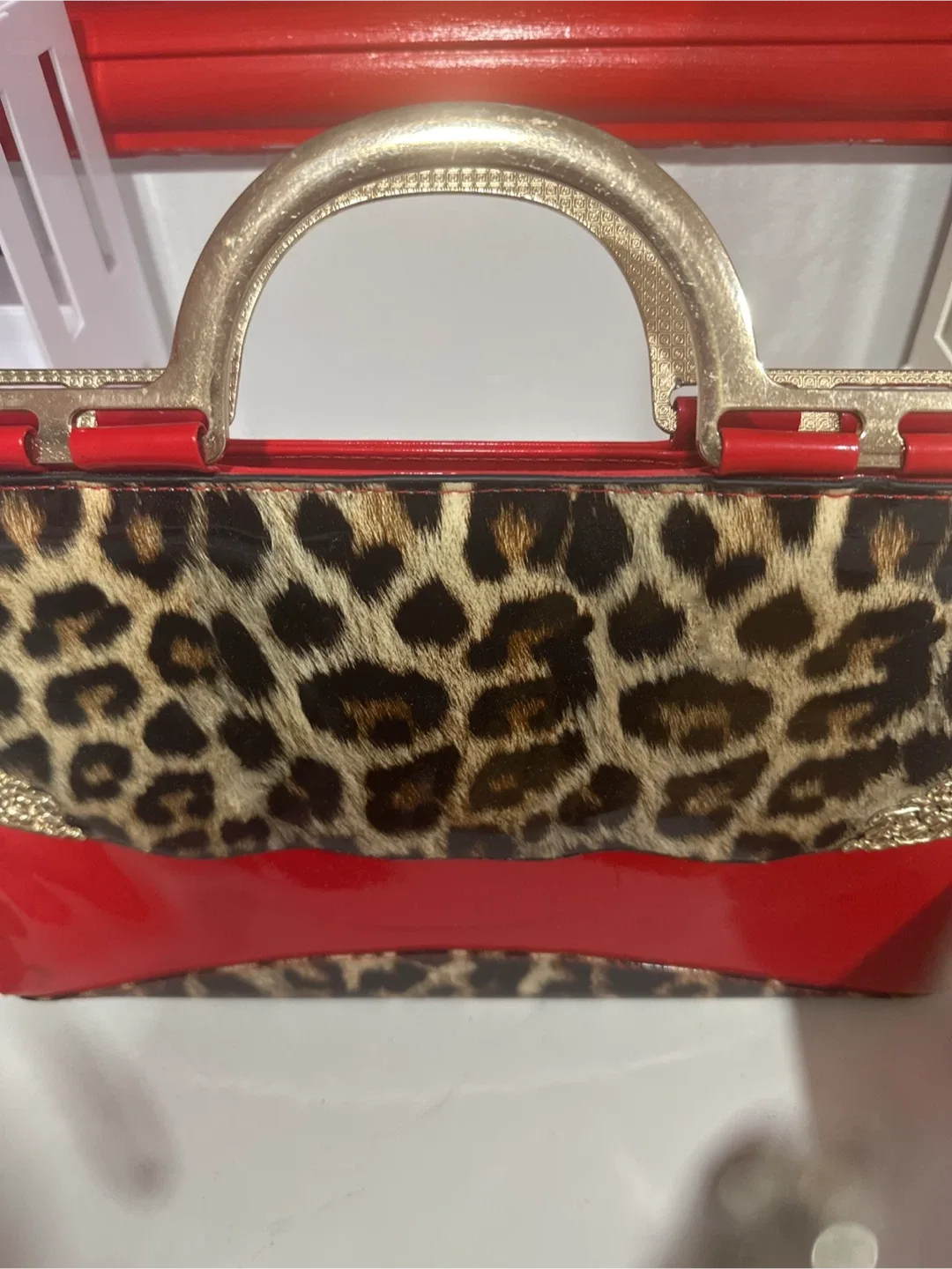 Leopard Print Handbag with Red Trim thumbnail