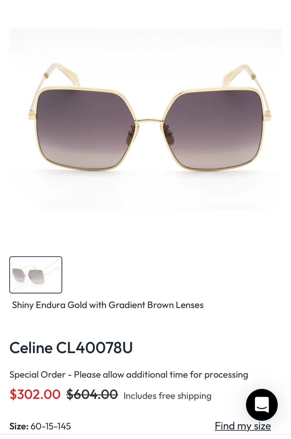Celine CL40078U Shiny Endura Gold Sunglasses
