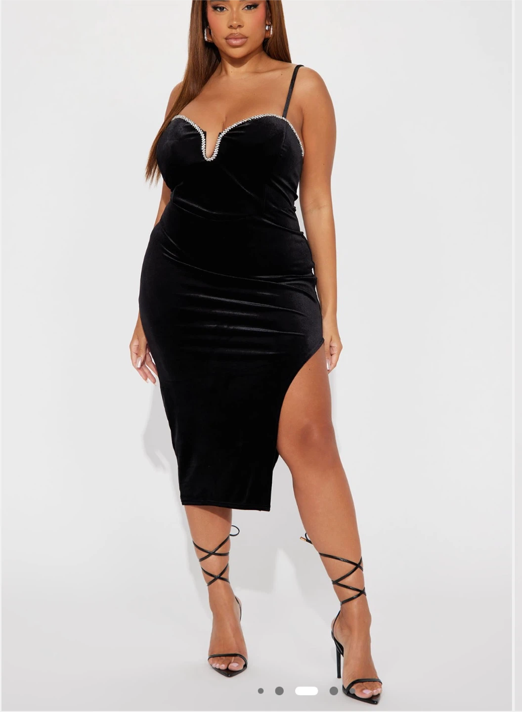 Brand New Fashion Nova Black Velvet Rhinestone Dress - photo 3
