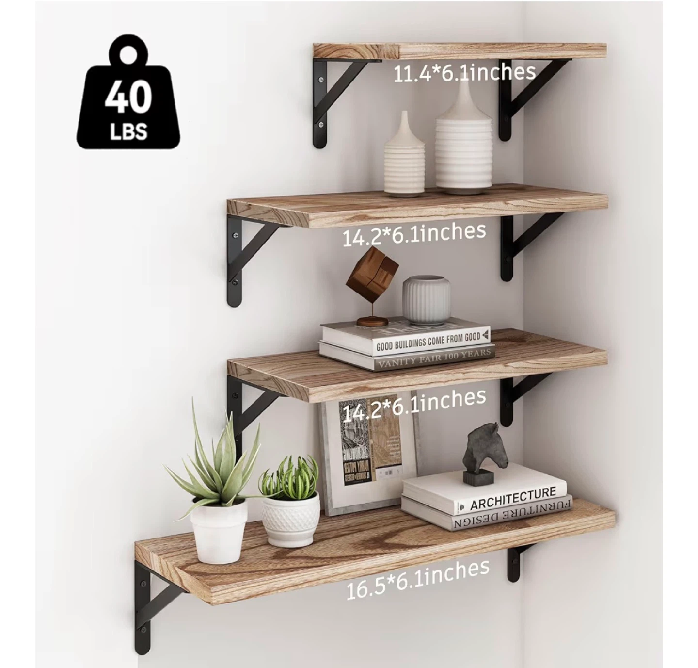 Rustic Wood Floating Shelves, Set of 4 - photo 2