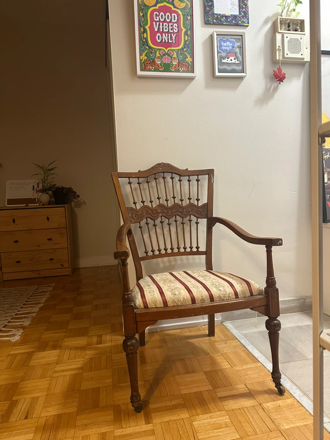 Vintage Armchair with Striped Cushion - photo 2