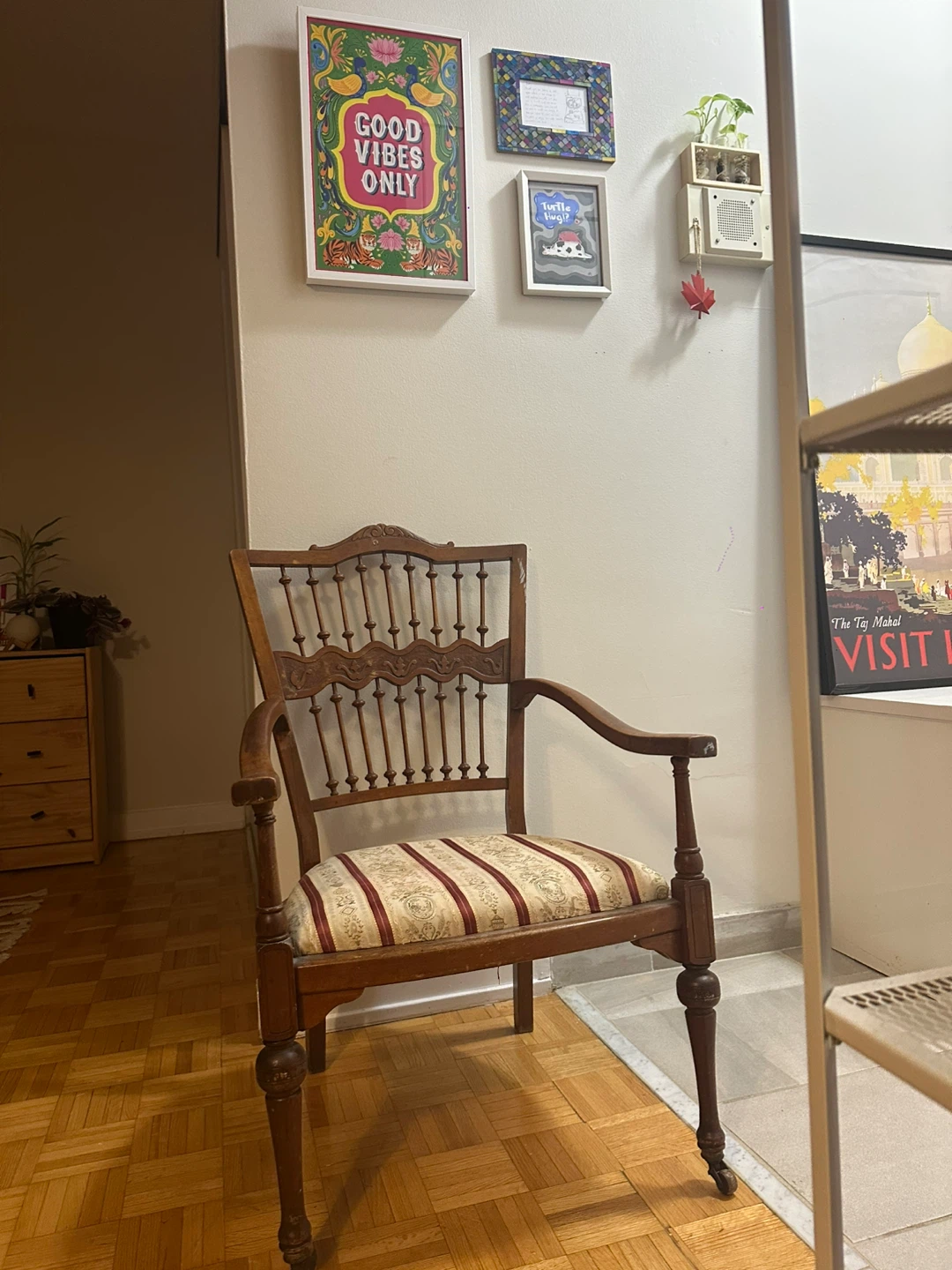 Vintage Armchair with Striped Cushion - photo 3