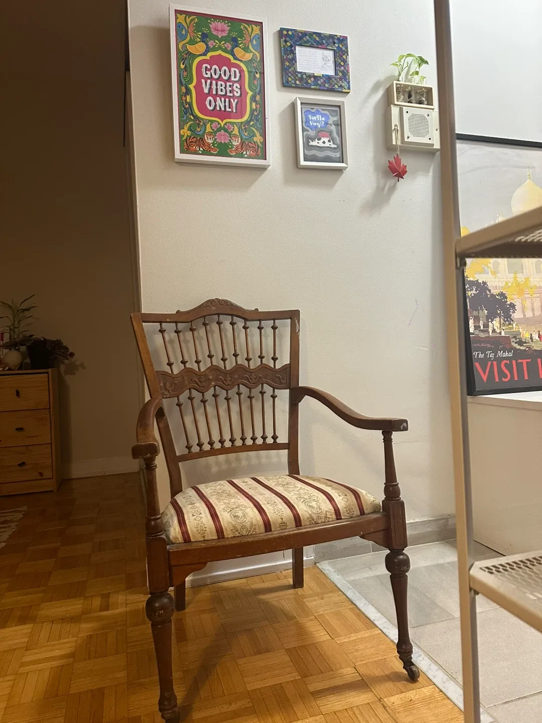 Vintage Armchair with Striped Cushion image indicator(3)