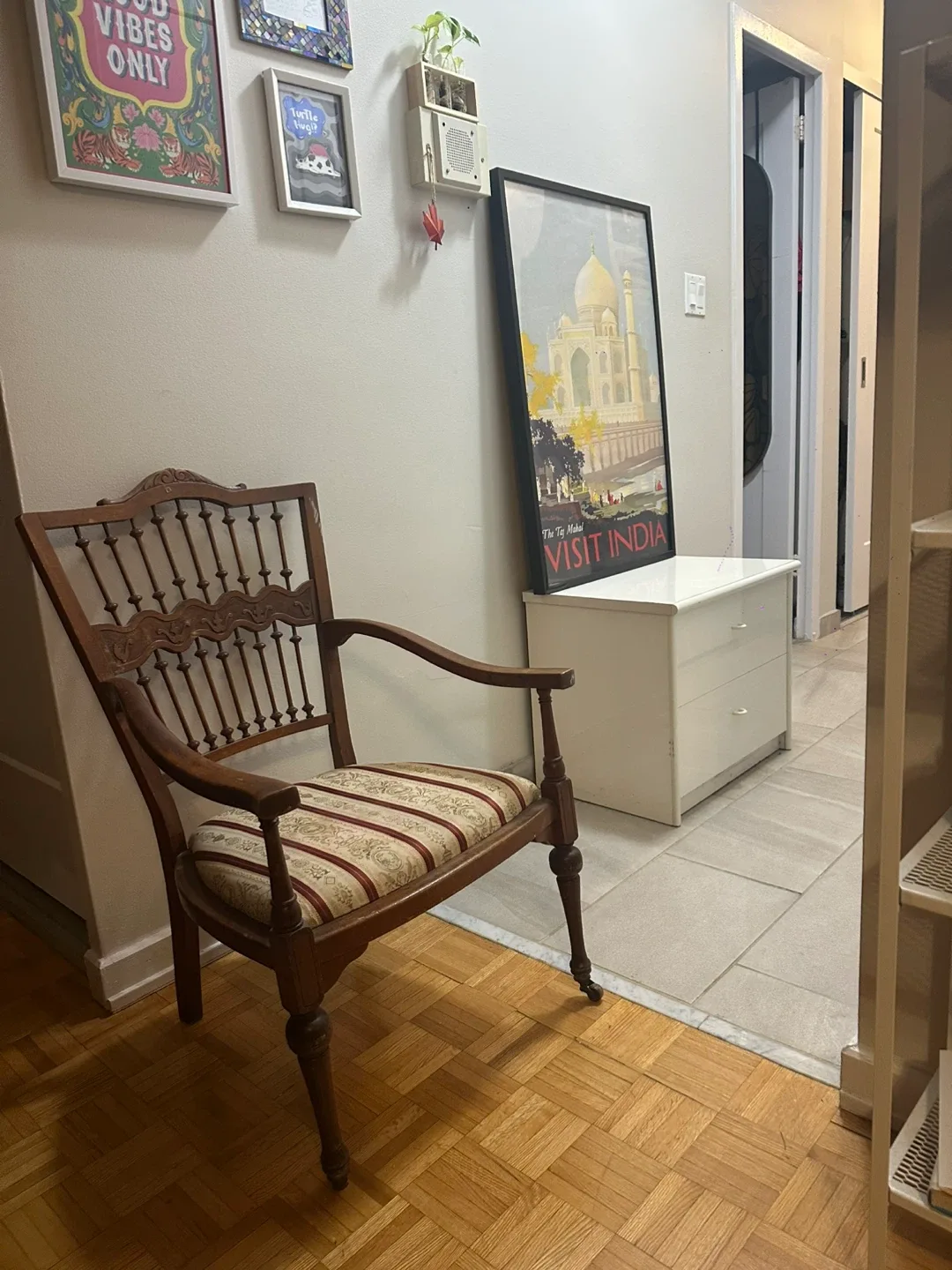 Vintage Armchair with Striped Cushion