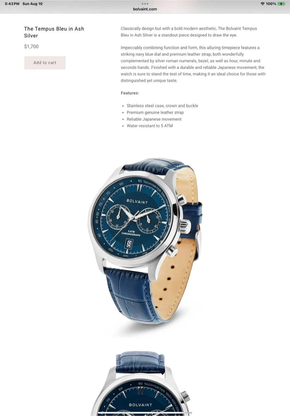Bolvaint Tempus Bleu Ash Silver Watch