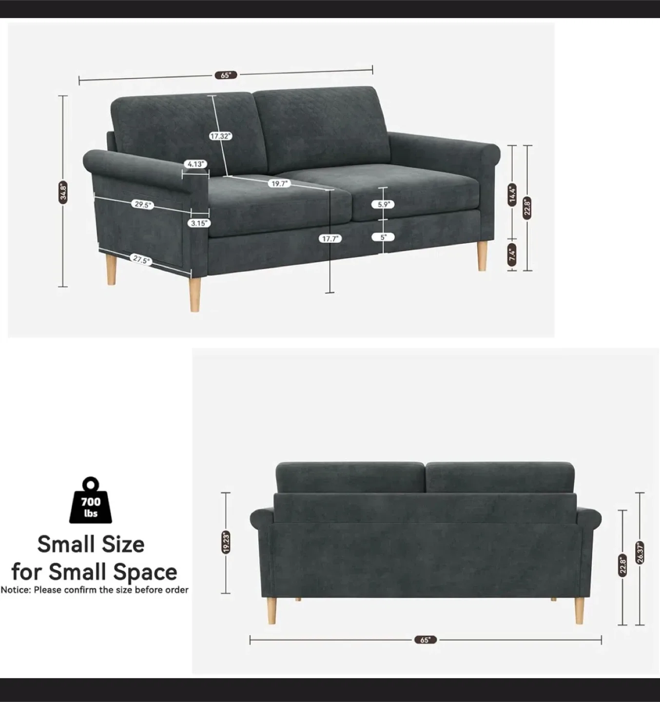 Grey Quilted Sofa -TOOL FREE ASSEMBLY- EASY TO TRANSPORT image indicator(2)