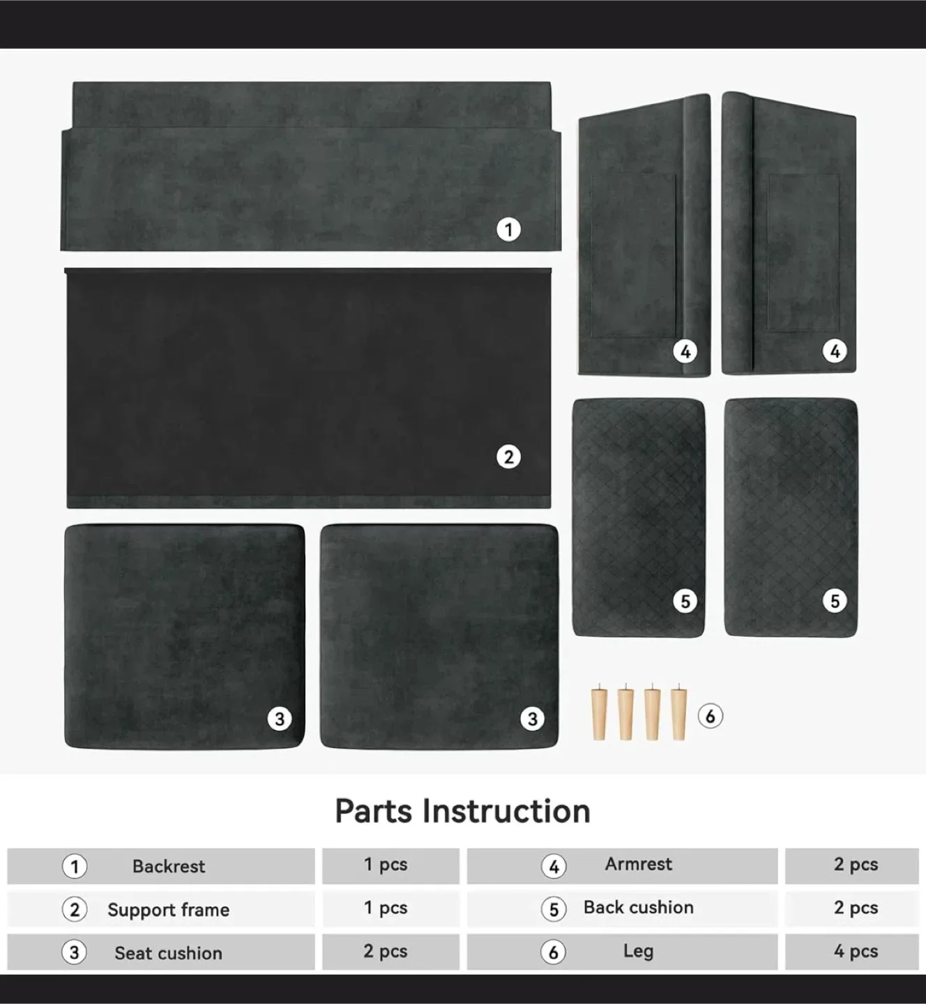 Grey Quilted Sofa -TOOL FREE ASSEMBLY- EASY TO TRANSPORT image indicator(5)