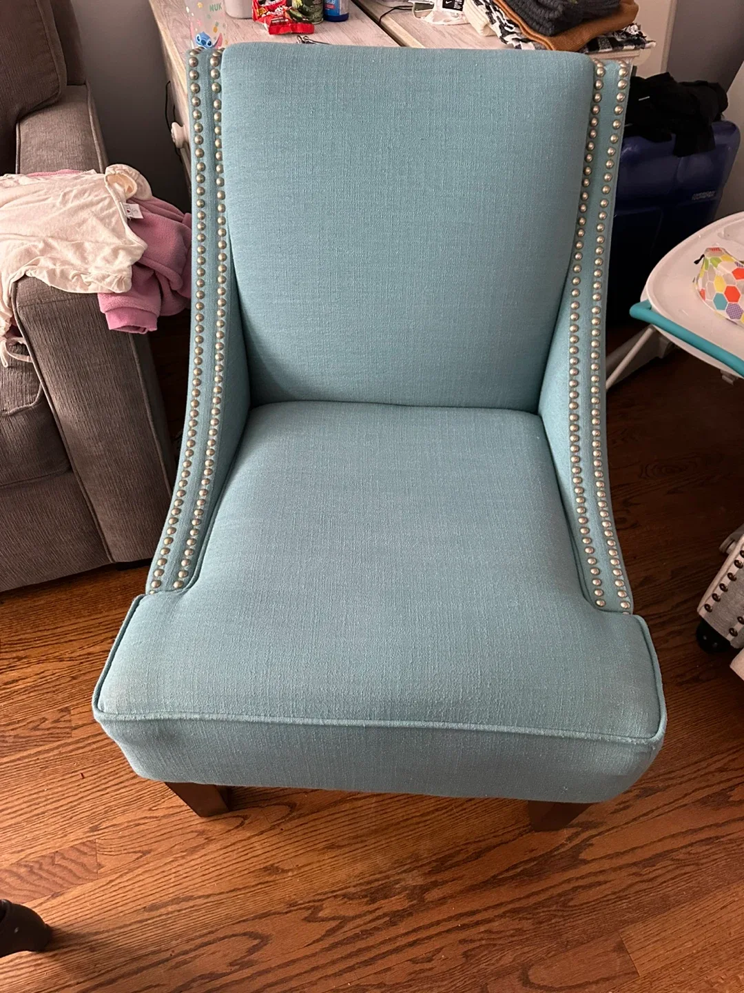 Accent Chair - Light Blue, Nailhead Trim thumbnail