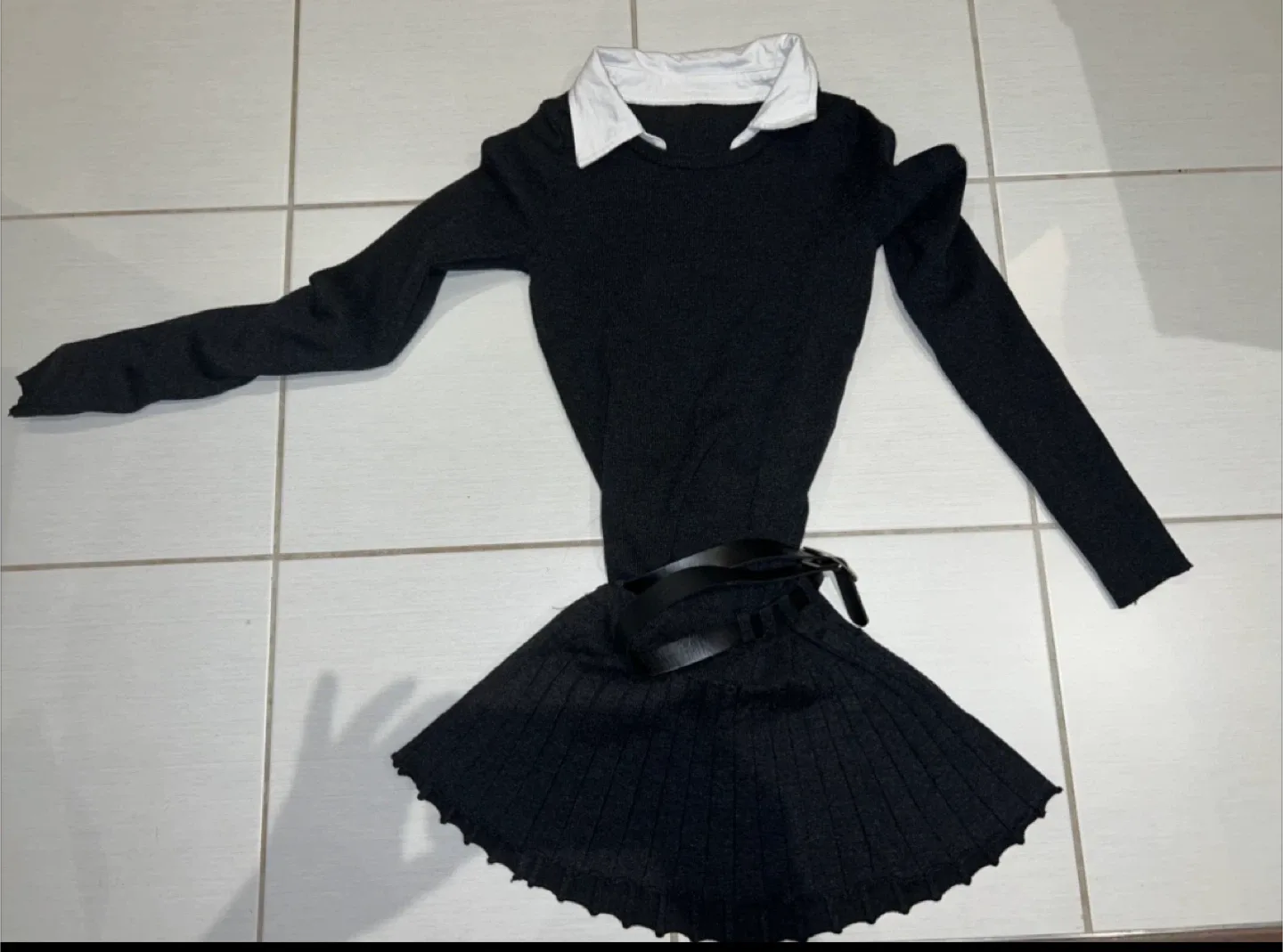 Knit Mini Dress with White Collar image indicator(2)