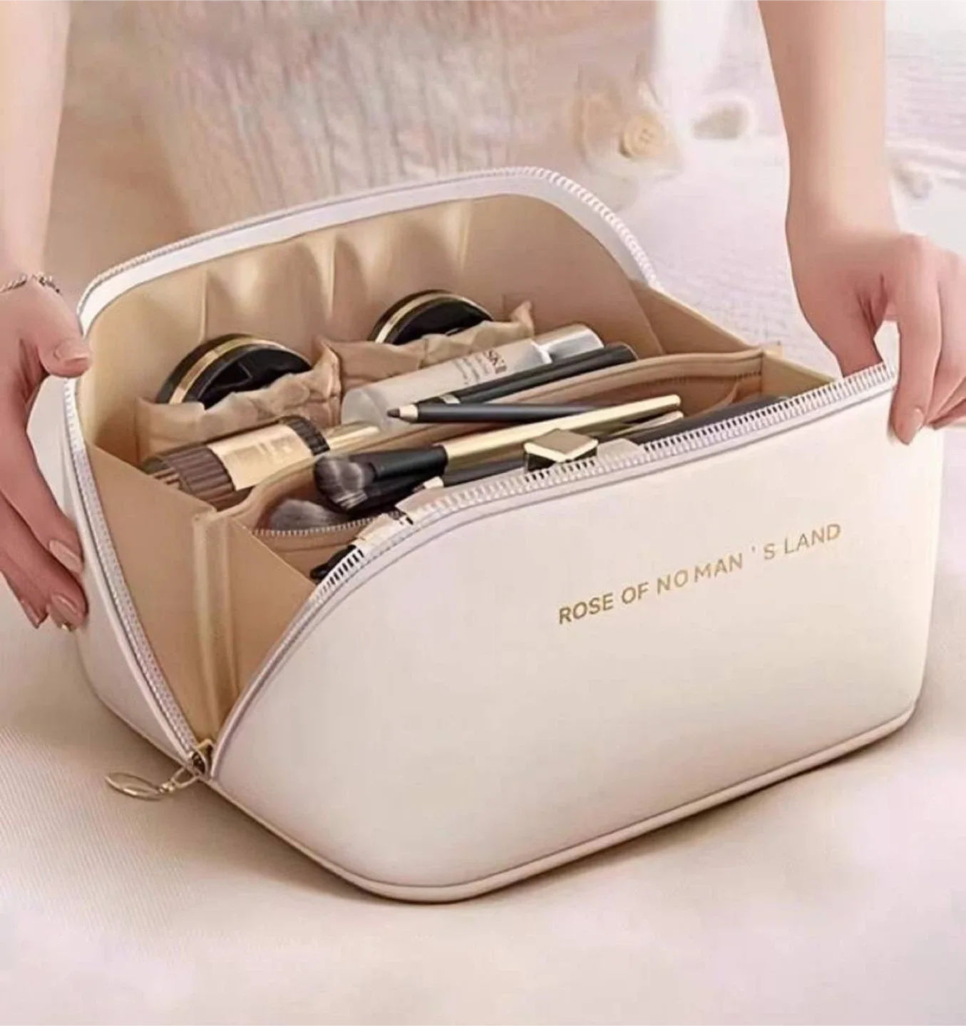 Large Makeup Bag / Travel Cosmetic Organizer (Pink or White) thumbnail