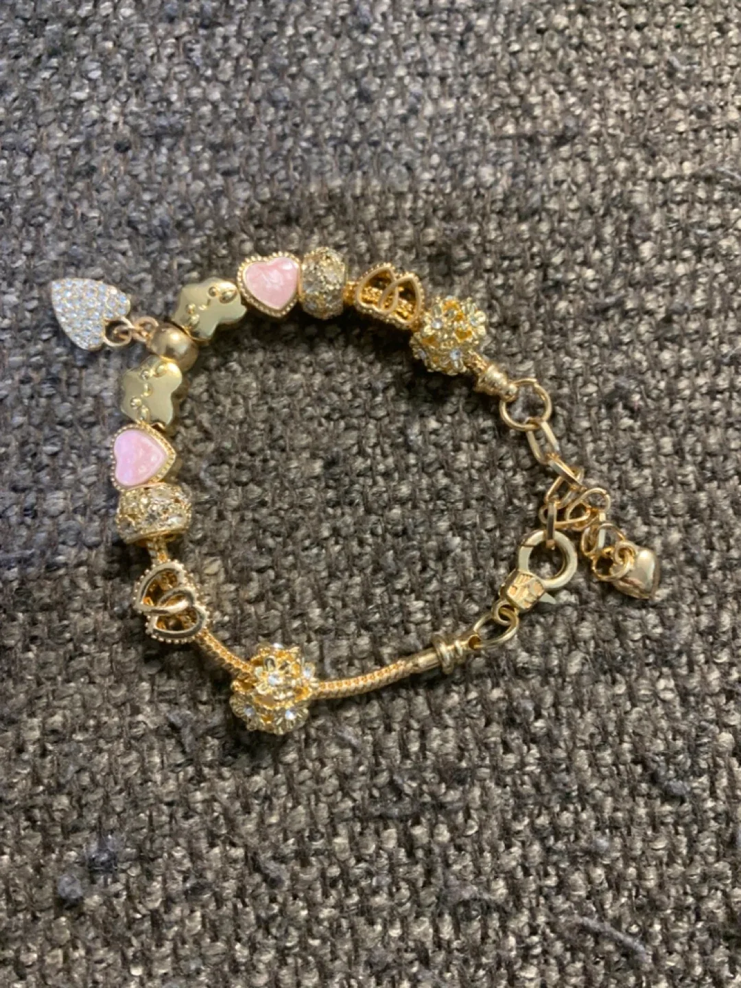 Gold Tone Plated Charm Bracelet with Hearts thumbnail