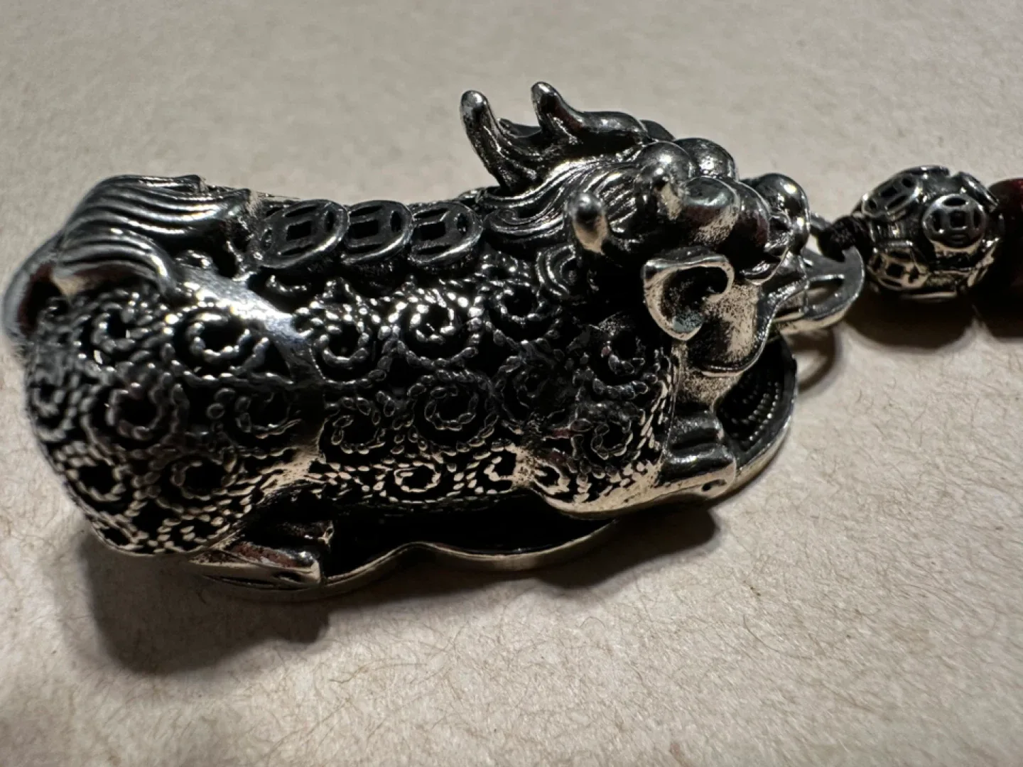 S999 Silver Pixiu Pendant with Bead image indicator(4)