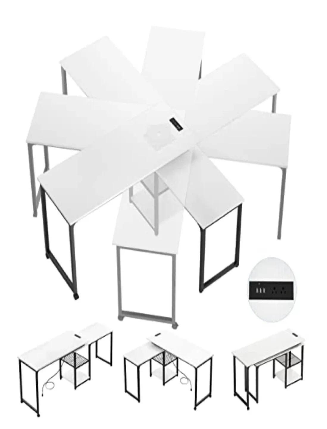 Rotating L-Shaped White Desk image indicator(5)