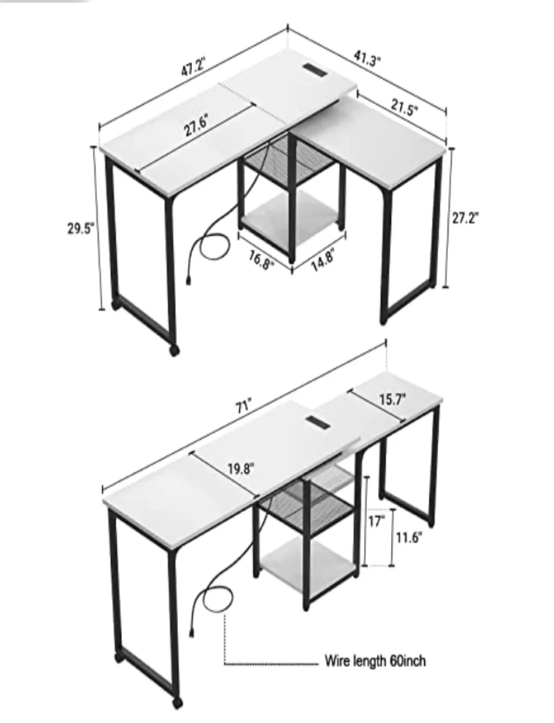Rotating L-Shaped White Desk image indicator(6)