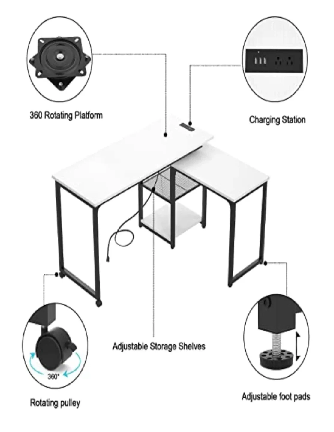 Rotating L-Shaped White Desk image indicator(4)