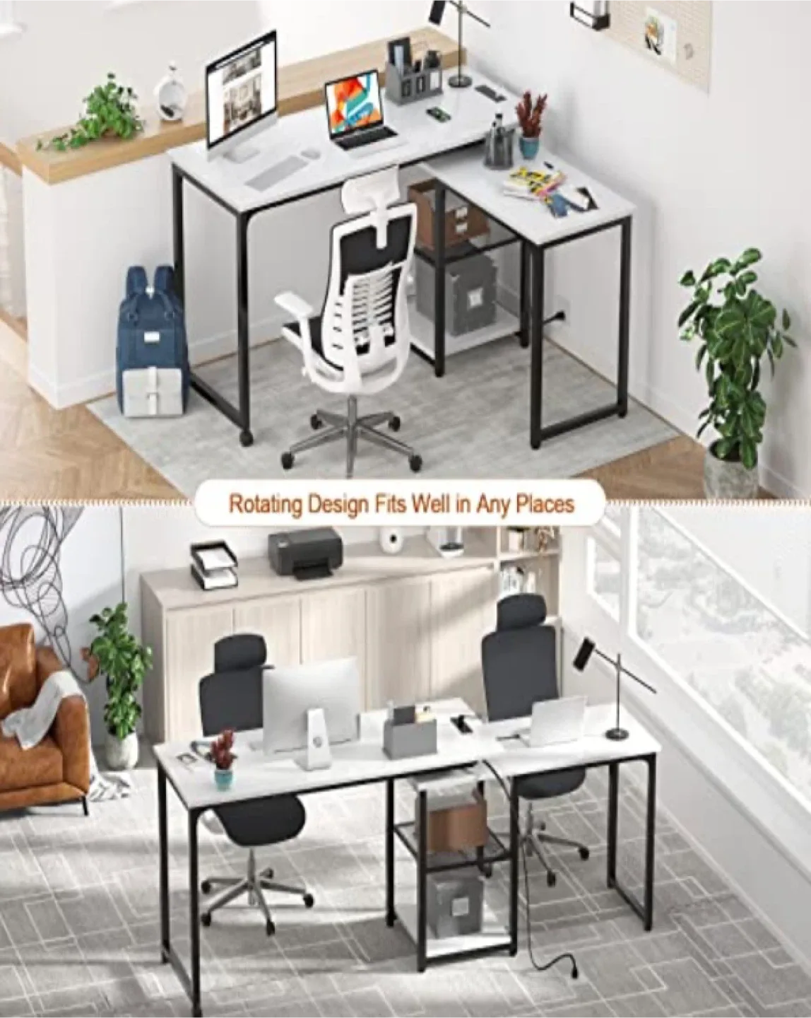 Rotating L-Shaped White Desk image indicator(3)