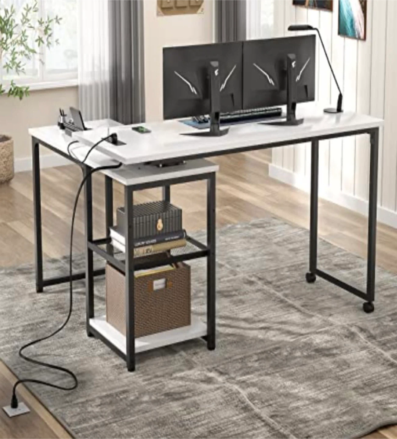 Rotating L-Shaped White Desk