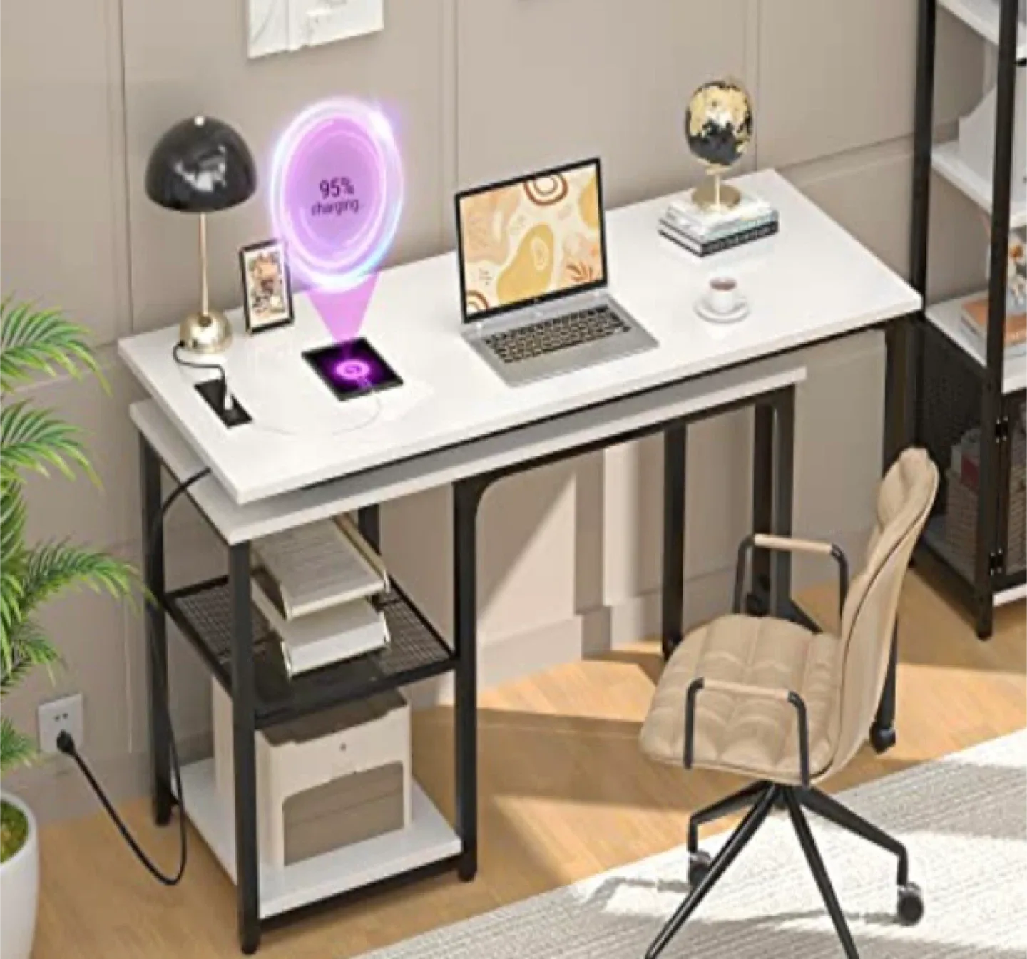 Rotating L-Shaped White Desk image indicator(2)