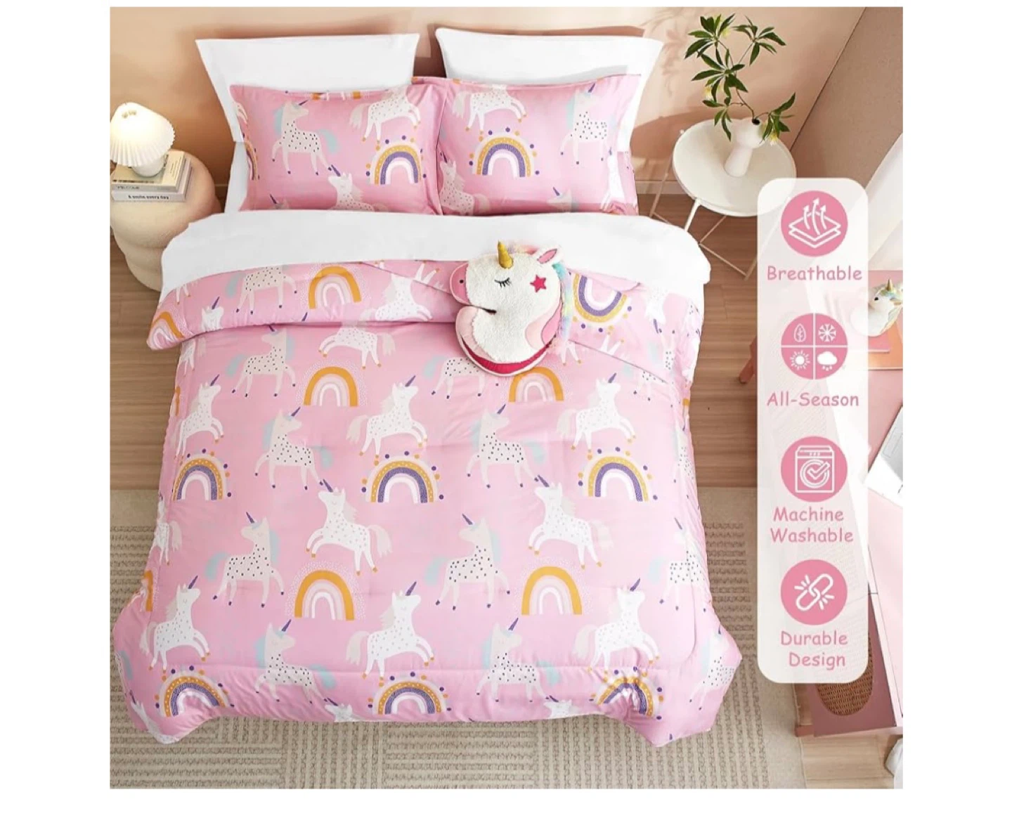 HollyHOME Kids Twin Unicorn Bedding Set - Pink