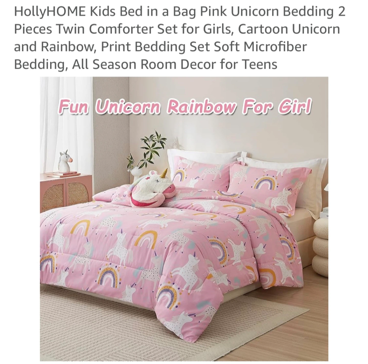 HollyHOME Kids Twin Unicorn Bedding Set - Pink - photo 3