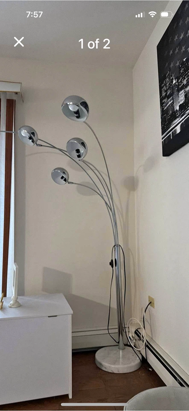 Chrome Arc Floor Lamp with Marble Base - photo 4