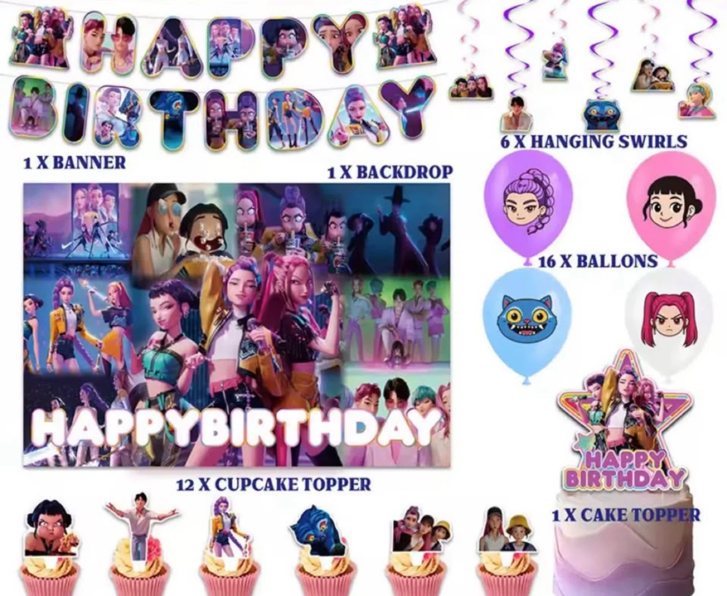 K-pop demon hunter party decorations