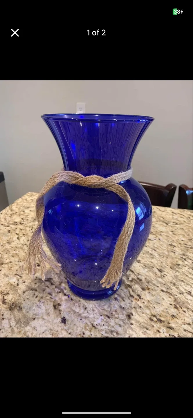 Blue Glass Vase with Rope Accent thumbnail
