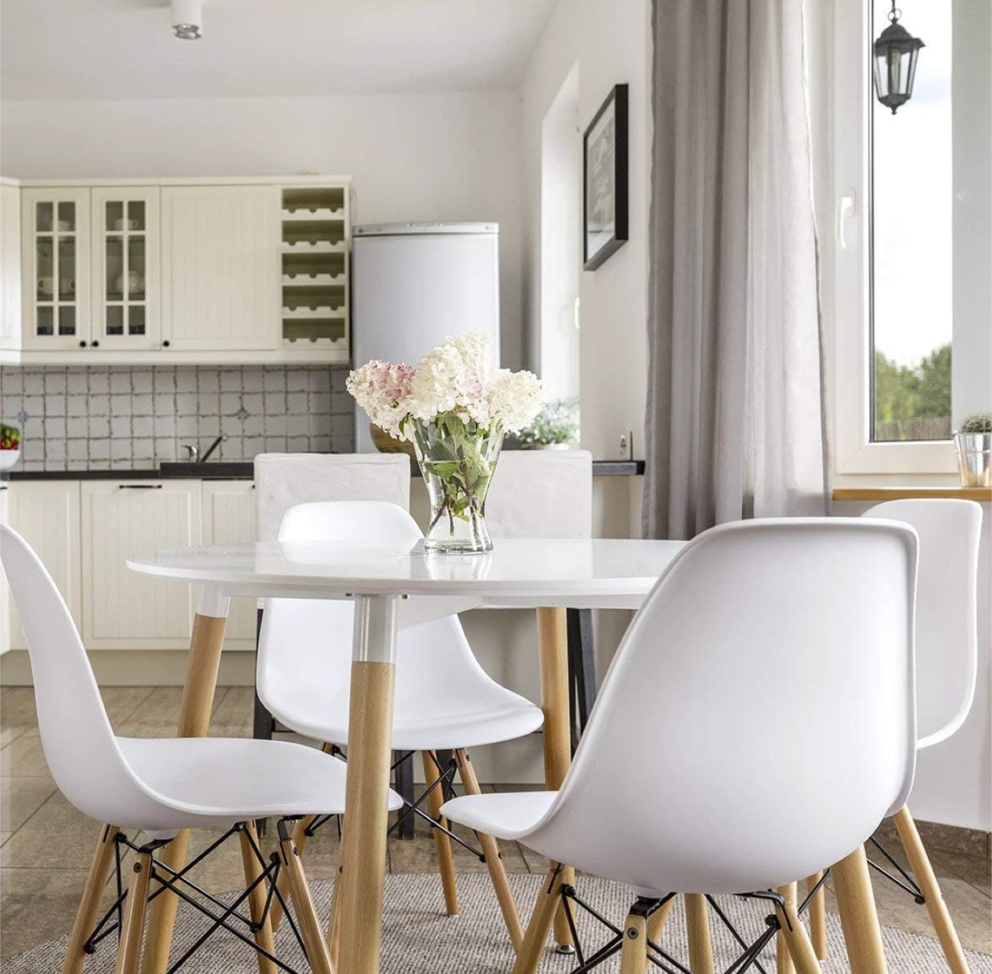 White Round Dining Table with 4 Chairs