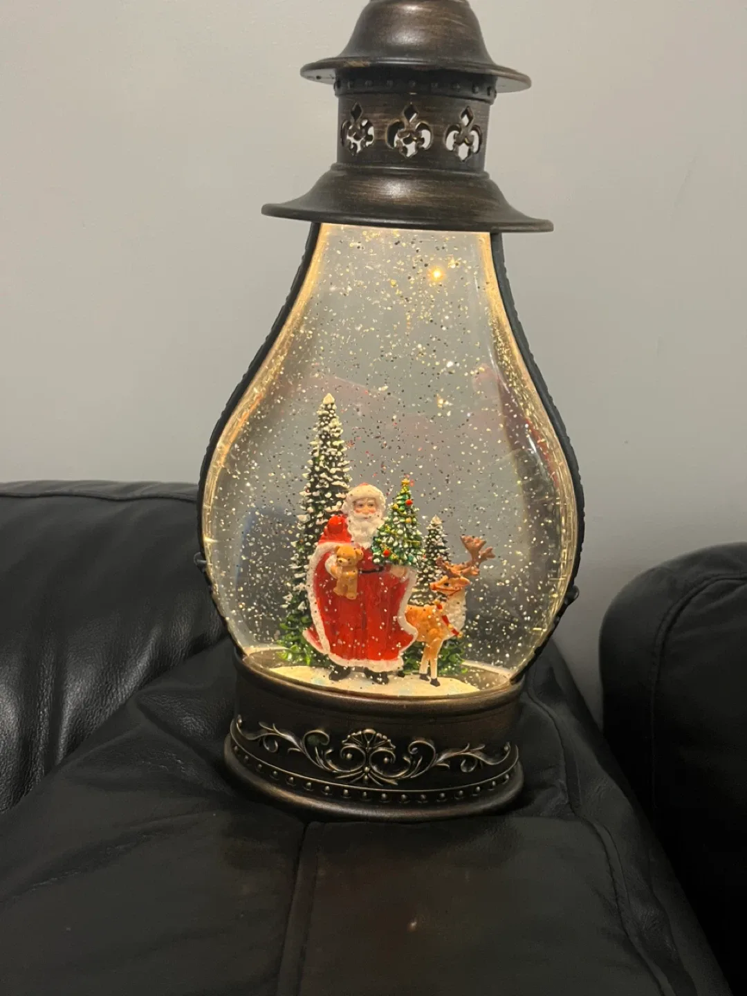 Santa & Reindeer Snow Globe Lantern thumbnail