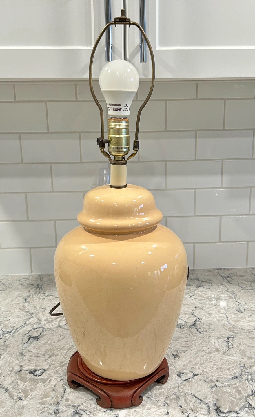 Beige Table Lamp with Wooden Base
