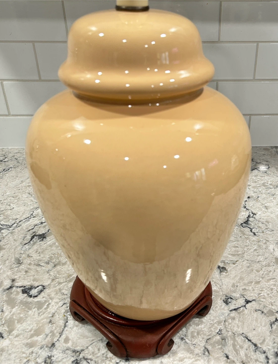 Beige Table Lamp with Wooden Base - photo 3