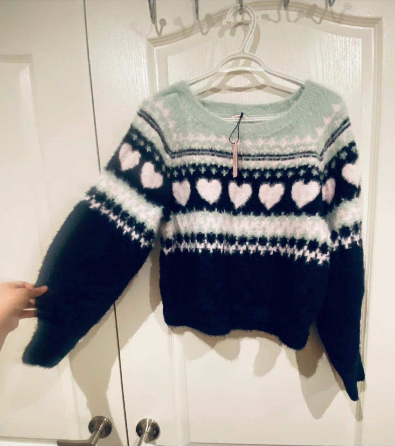 Fuzzy Victoria's Secret Heart crop Sweater - Size L