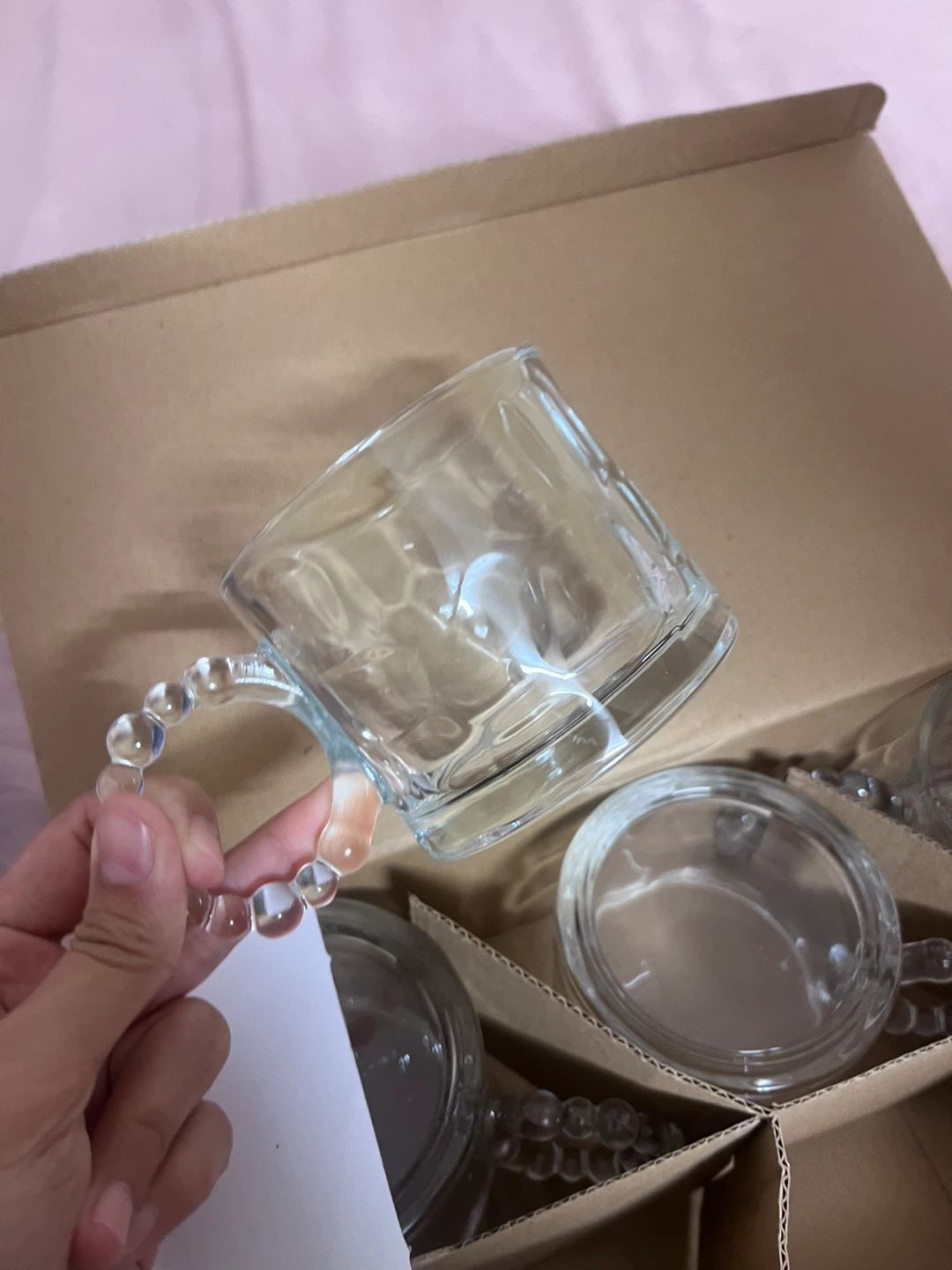 New Clear Glass Mugs with Beaded Handle - Set of 6 - photo 2