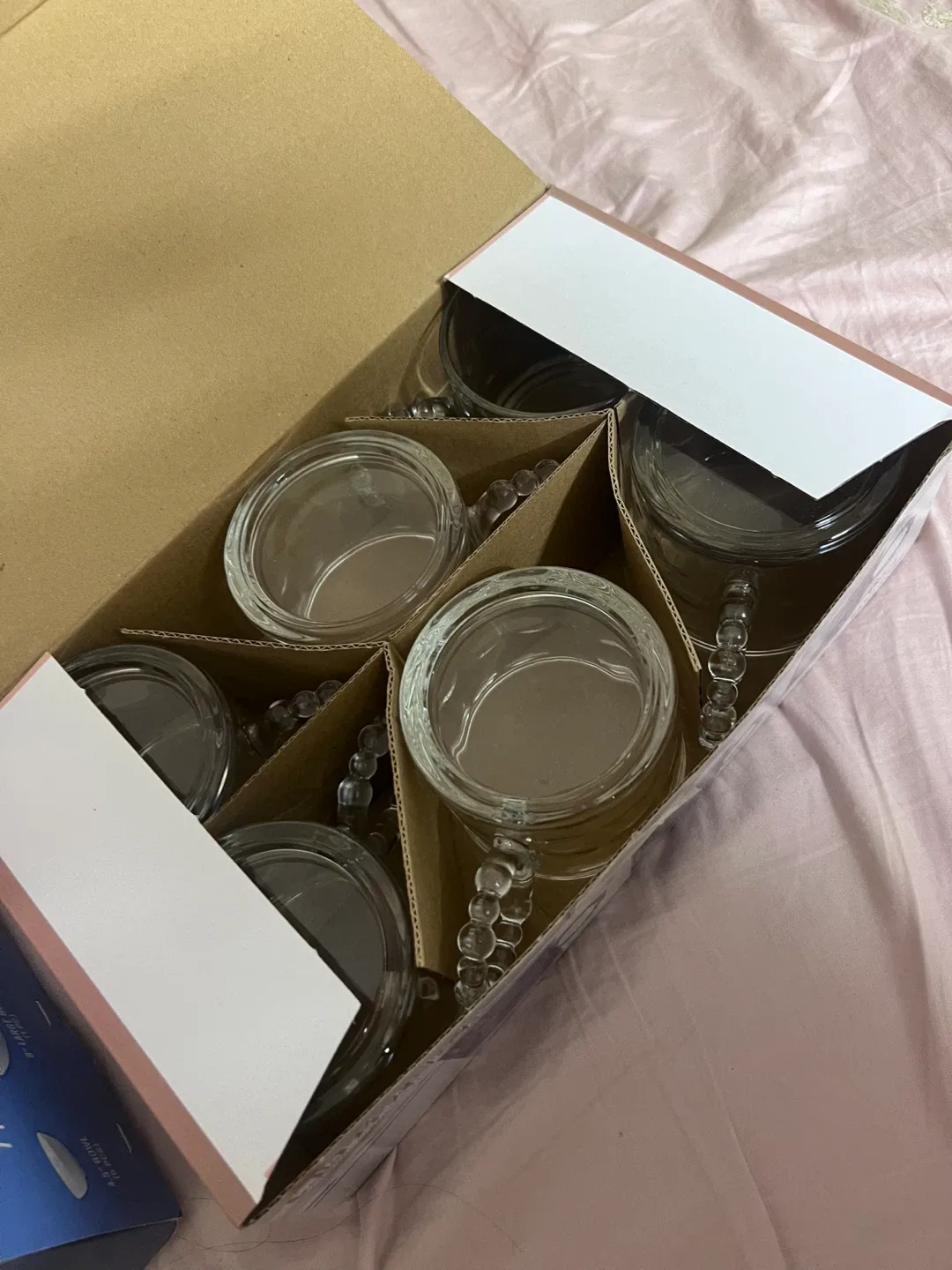 New Clear Glass Mugs with Beaded Handle - Set of 6