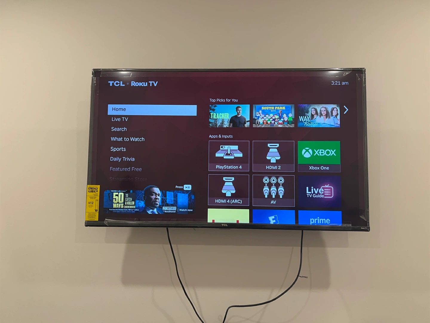 📺 TCL 50” 4-Series 4K UHD HDR Roku Smart TV + wall mount
