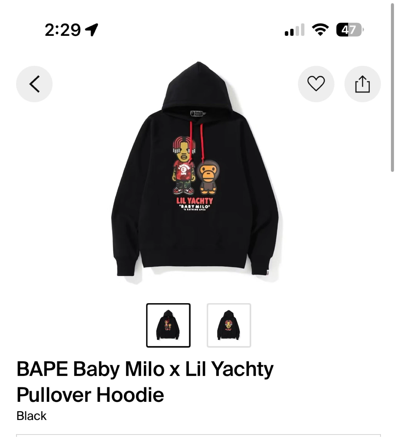 BAPE Baby Milo x Lil Yachty Pullover Hoodie - Black - photo 4