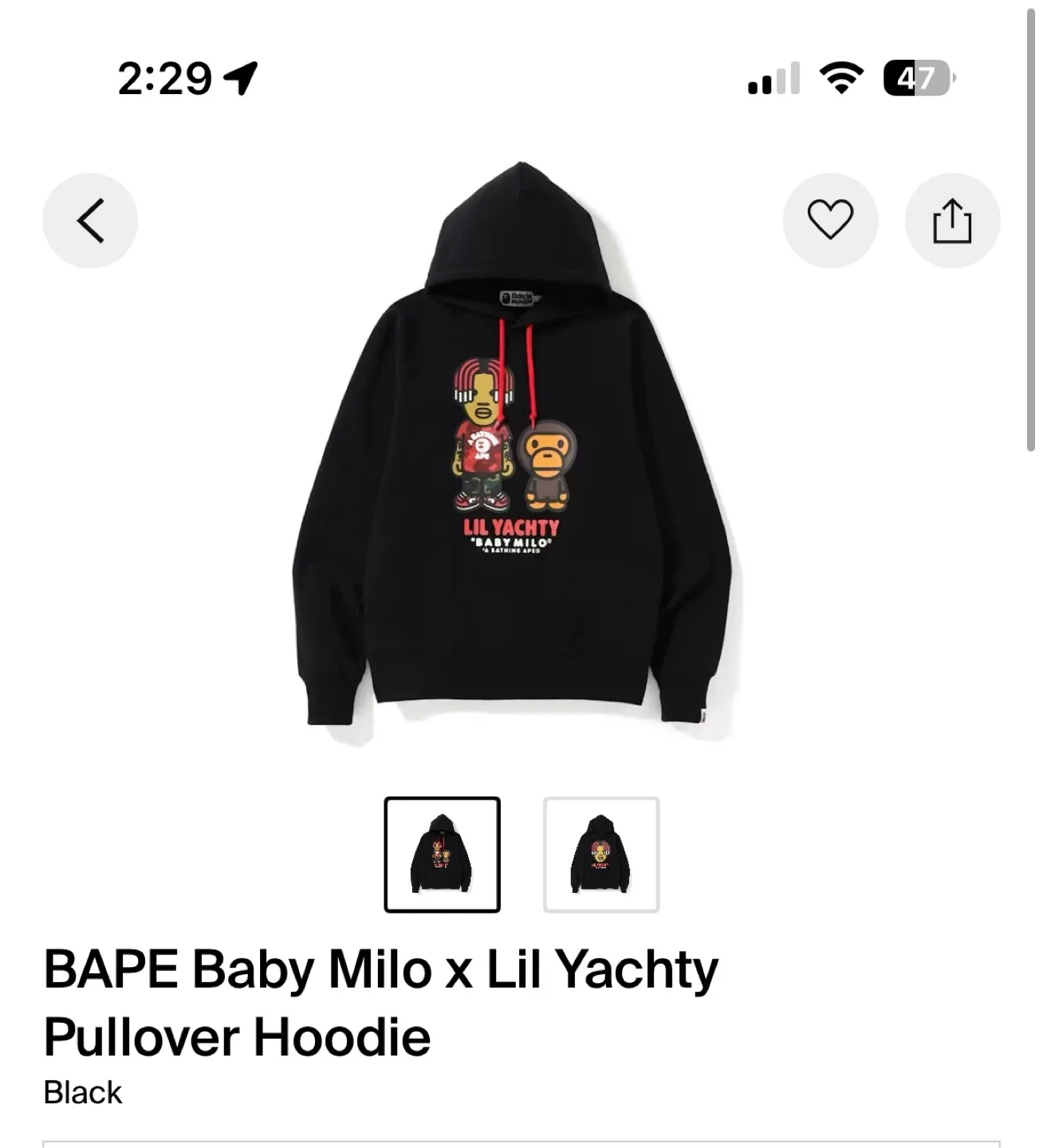 BAPE Baby Milo x Lil Yachty Pullover Hoodie - Black image indicator(4)