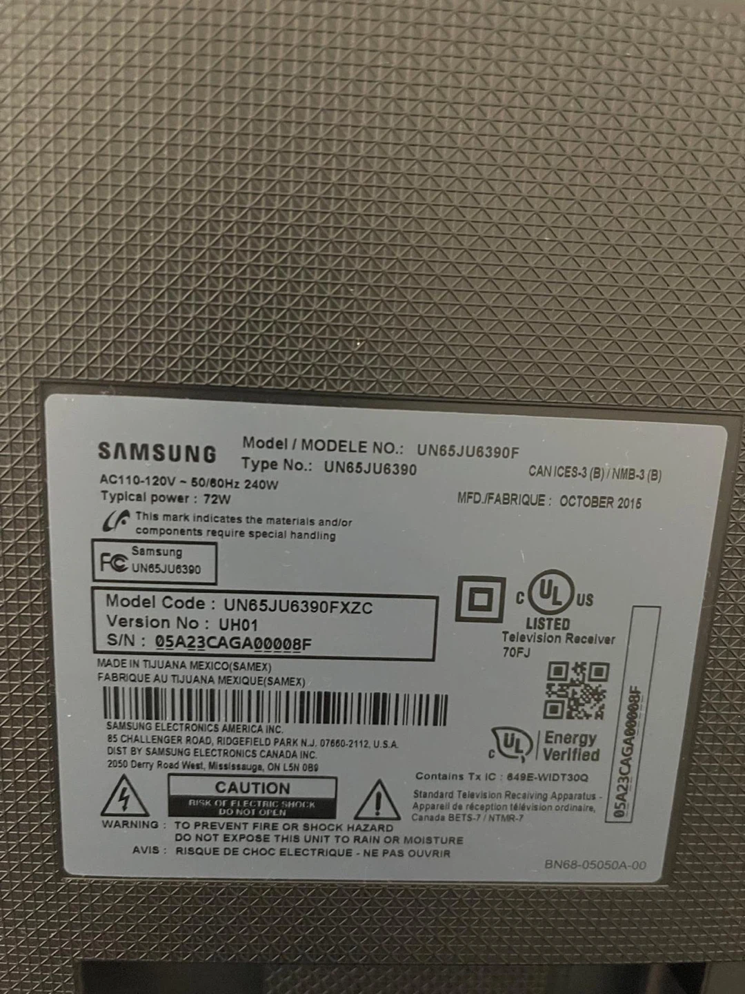 Samsung UN65JU6390 65" TV