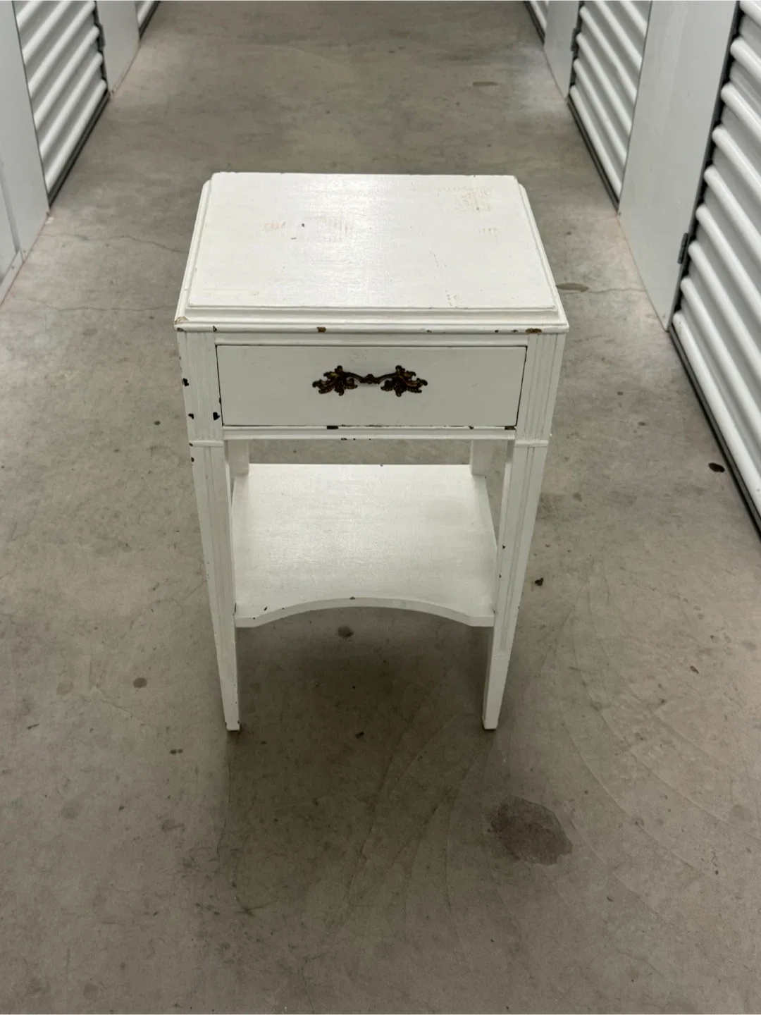 White Wooden Nightstand with Drawer thumbnail