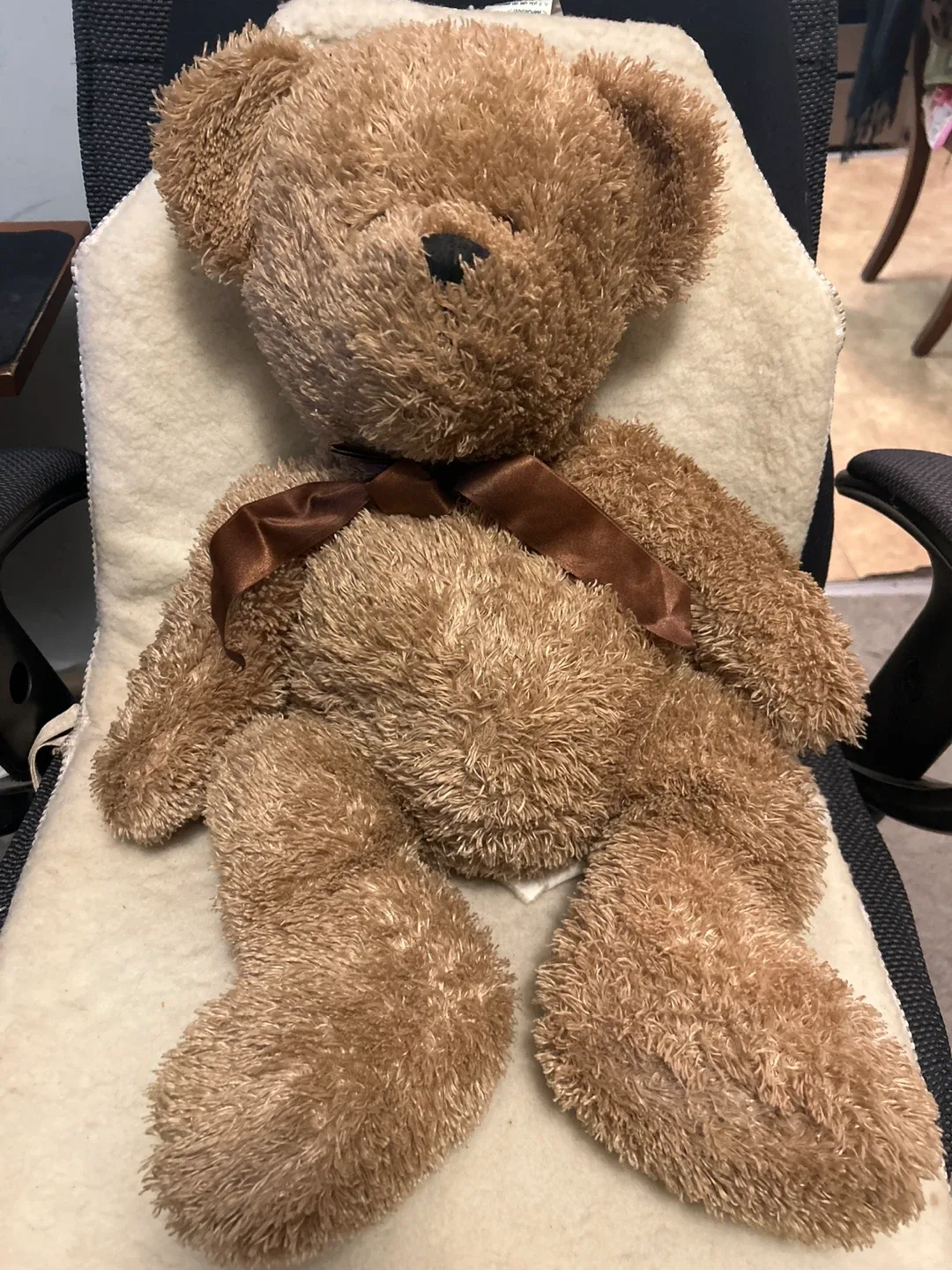 Big Brown Soft Teddy Bear with Ribbon thumbnail