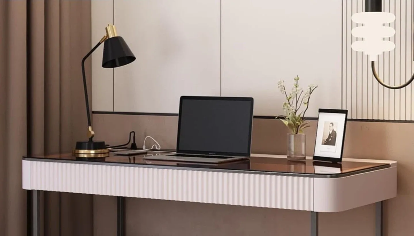 Modern Vanity Desk with Glass Top & Storage image indicator(5)