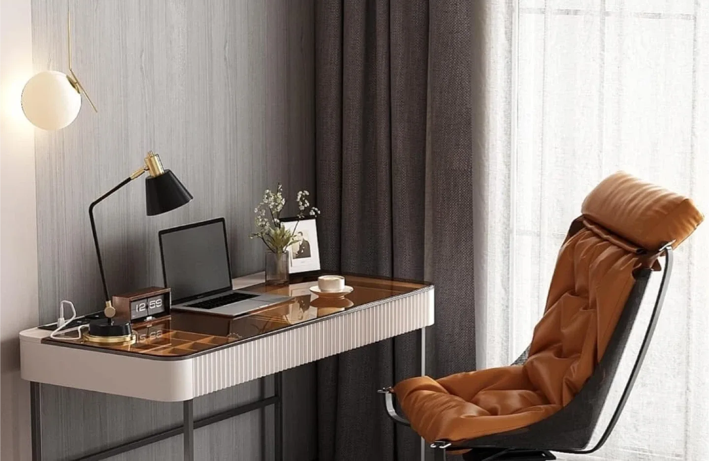 Modern Vanity Desk with Glass Top & Storage image indicator(6)