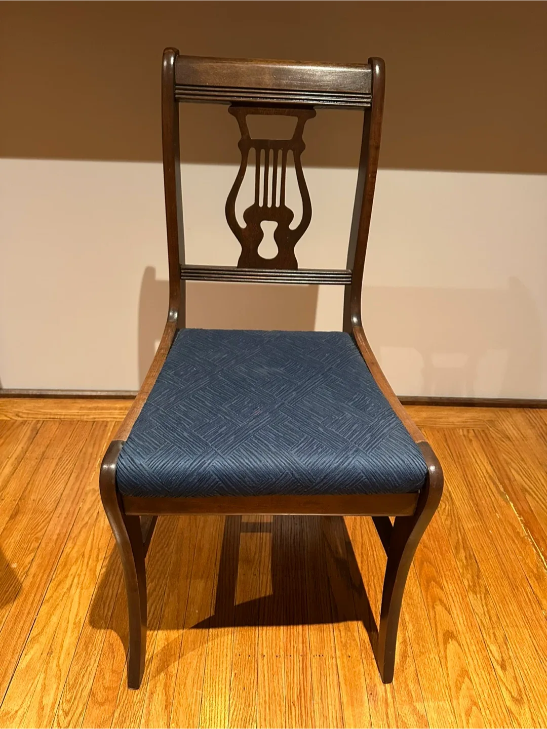 Antique Lyre Back Chair with Blue Cushion image indicator(2)