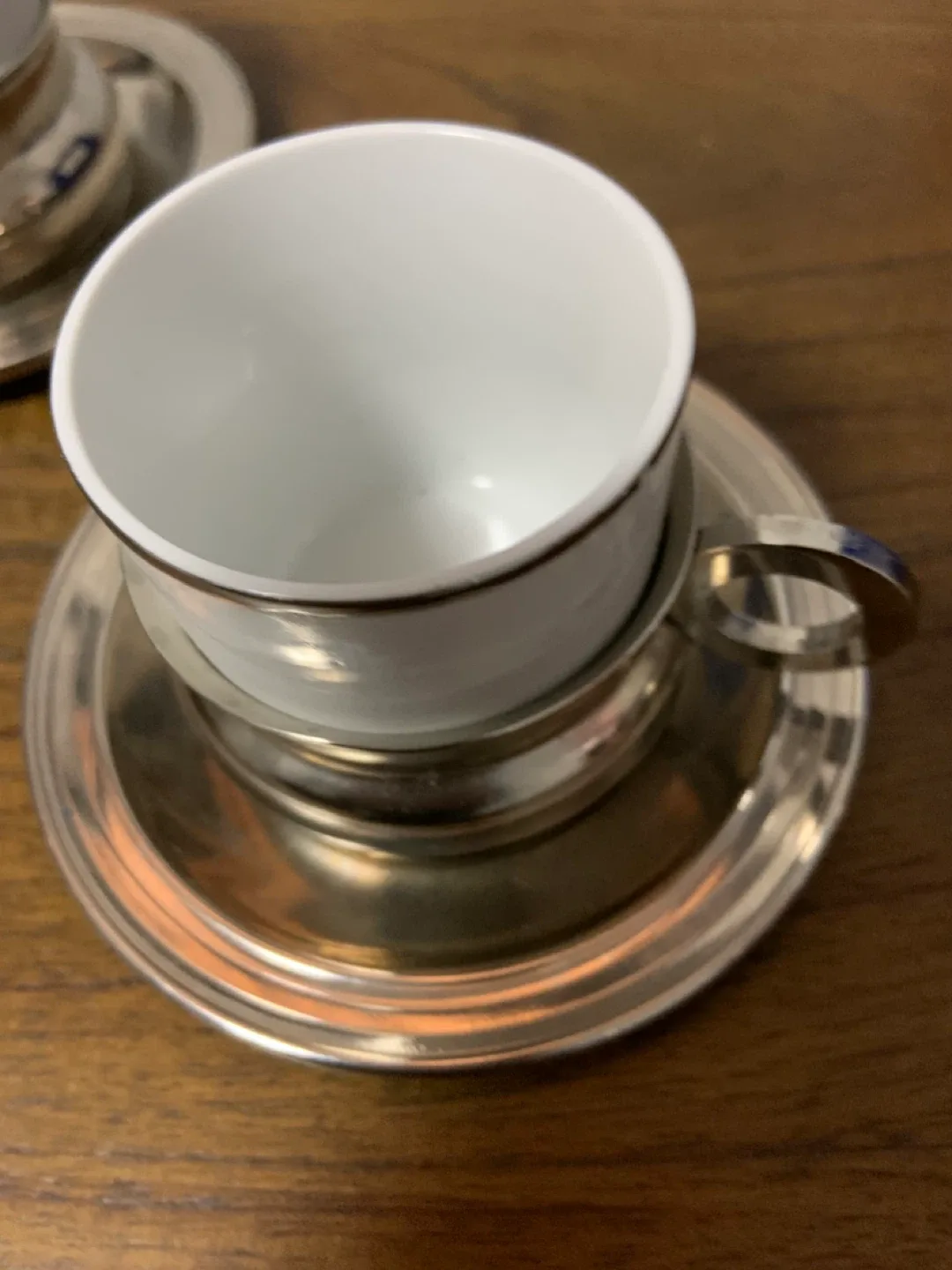 Vintage Silver & White espresso  Set -12 Cups & Saucers image indicator(3)