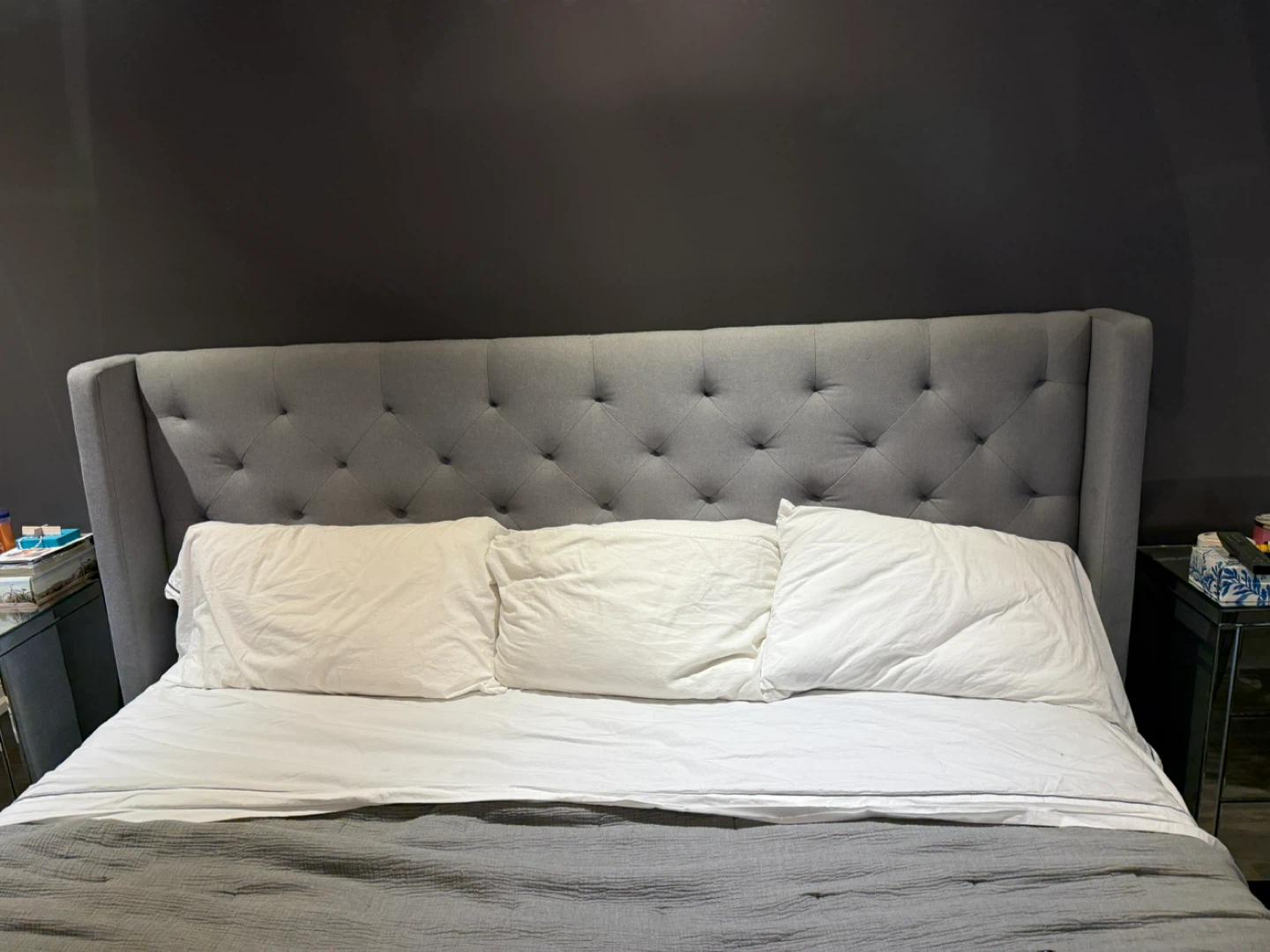 Grey Tufted Wingback Bed Frame obus forme mattress