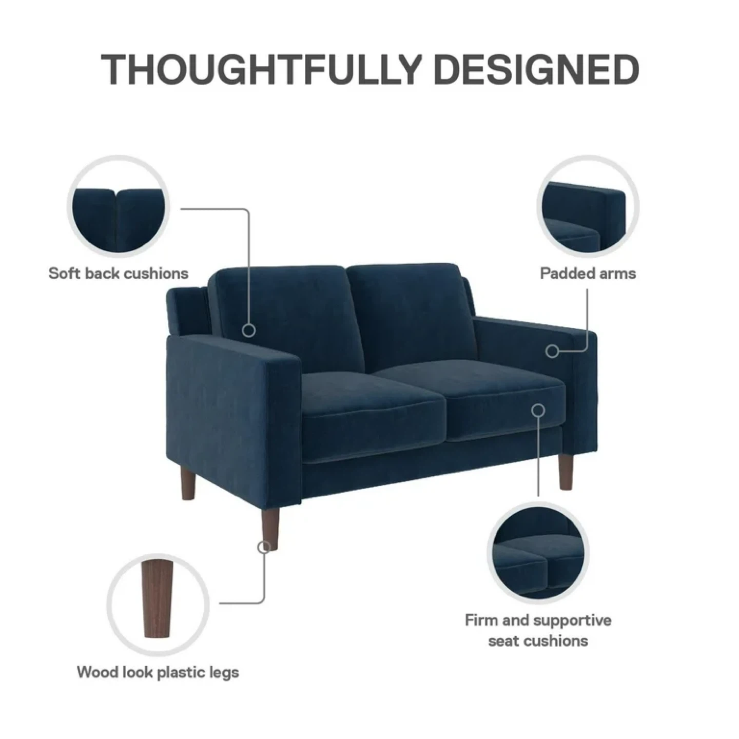Navy Blue 3 Seater Sofa - Modern Design